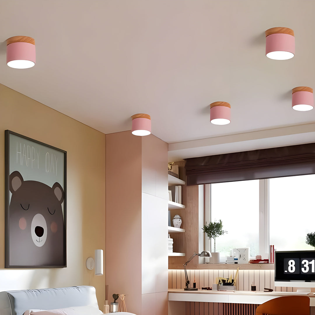 LED-Deckenlampe in Zylinderform – Warmes Licht im Vintage-Industriedesign | Mit dekorativem Holzelement