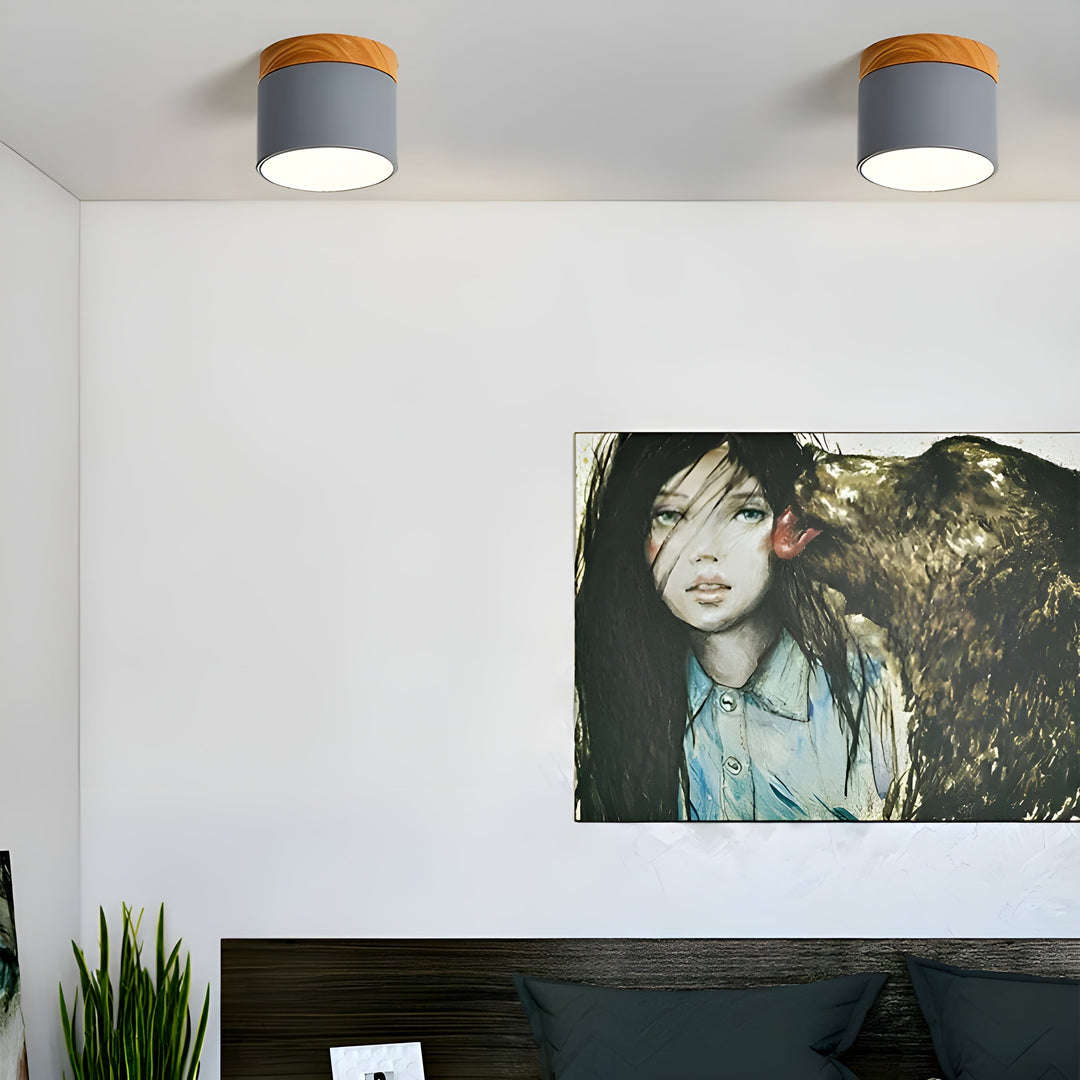 LED-Deckenlampe in Zylinderform – Warmes Licht im Vintage-Industriedesign | Mit dekorativem Holzelement