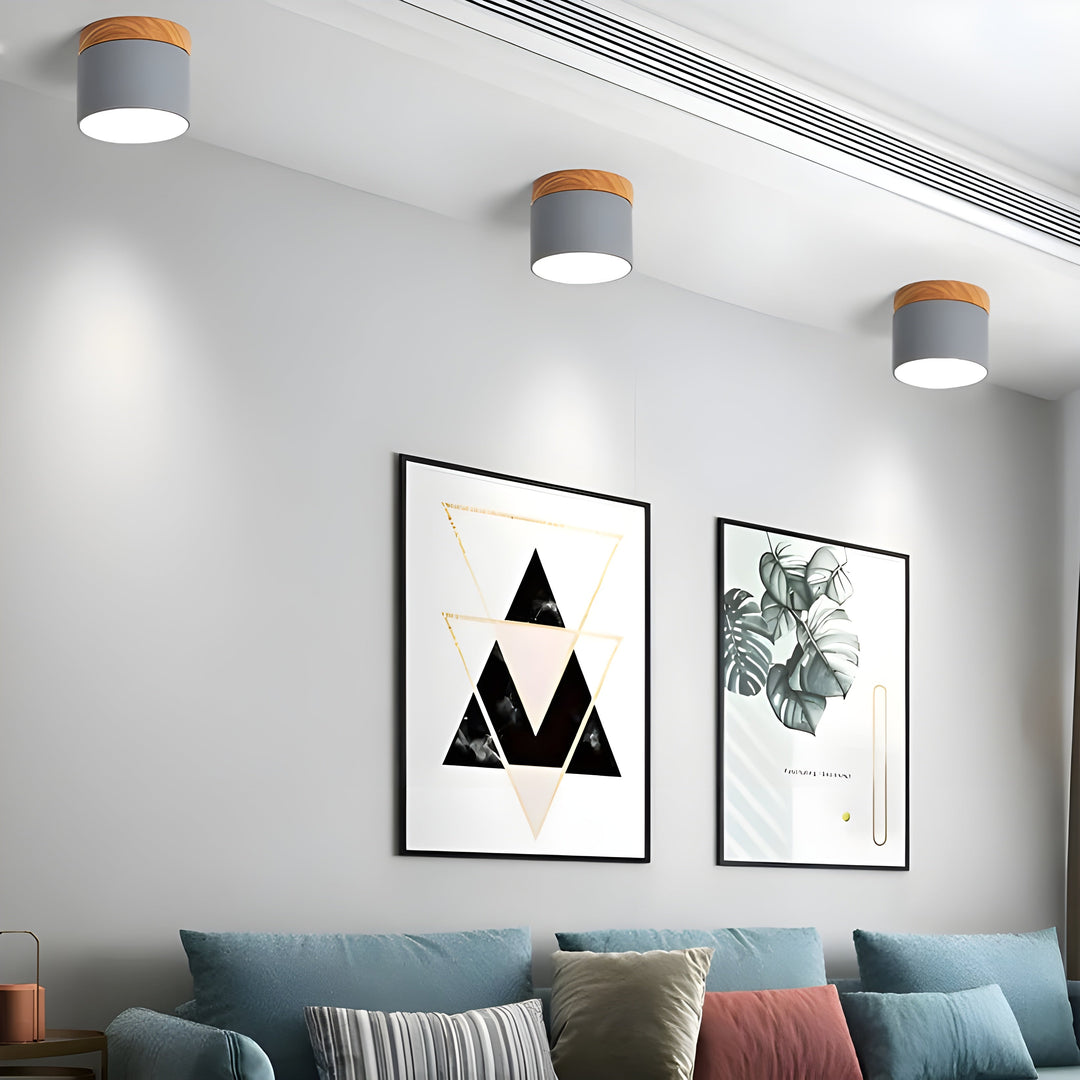 LED-Deckenlampe in Zylinderform – Warmes Licht im Vintage-Industriedesign | Mit dekorativem Holzelement