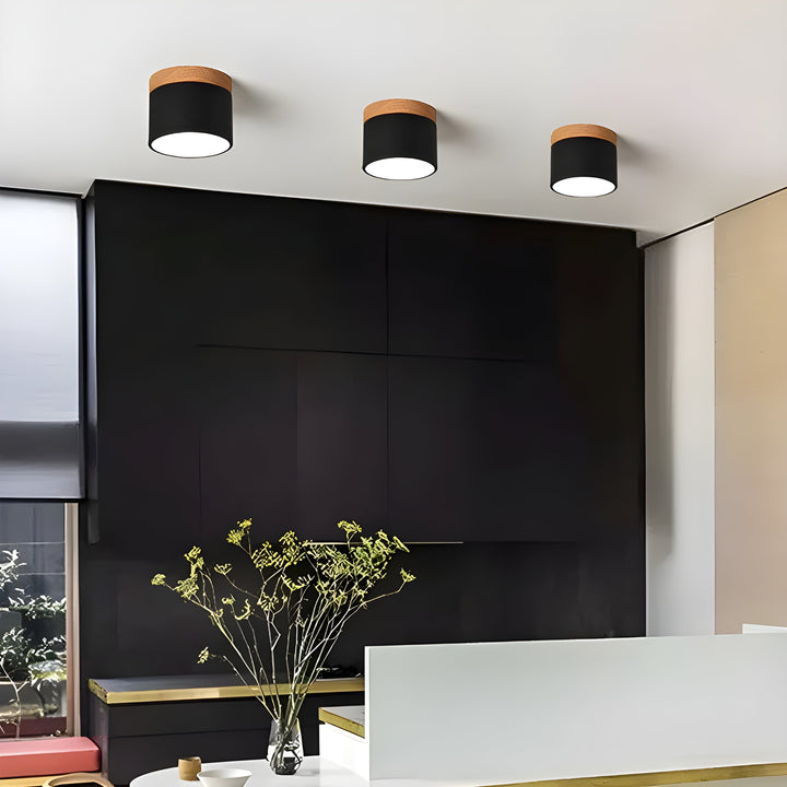 LED-Deckenlampe in Zylinderform – Warmes Licht im Vintage-Industriedesign | Mit dekorativem Holzelement