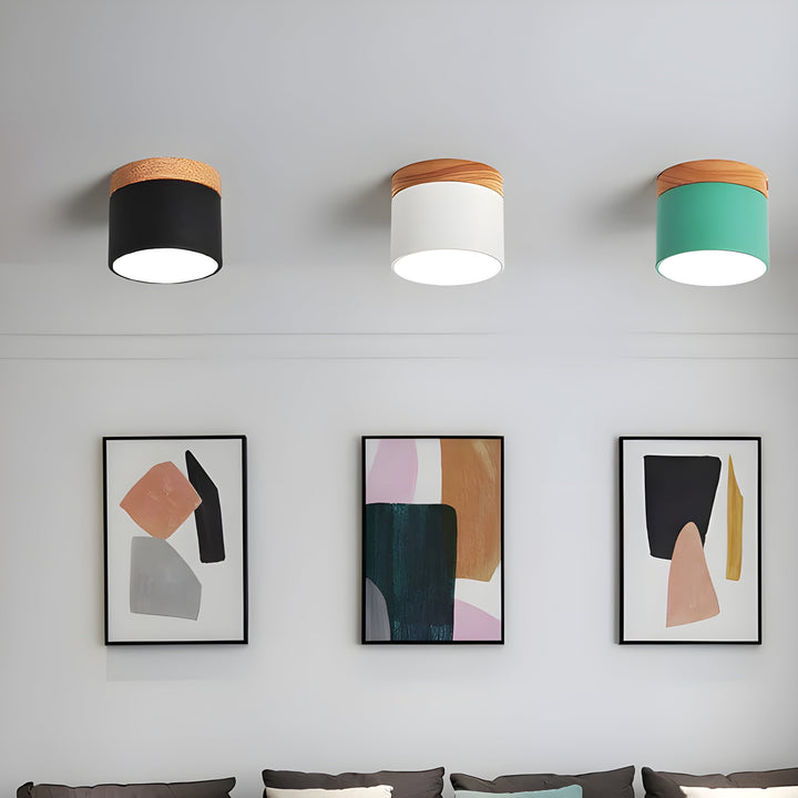 LED-Deckenlampe in Zylinderform – Warmes Licht im Vintage-Industriedesign | Mit dekorativem Holzelement