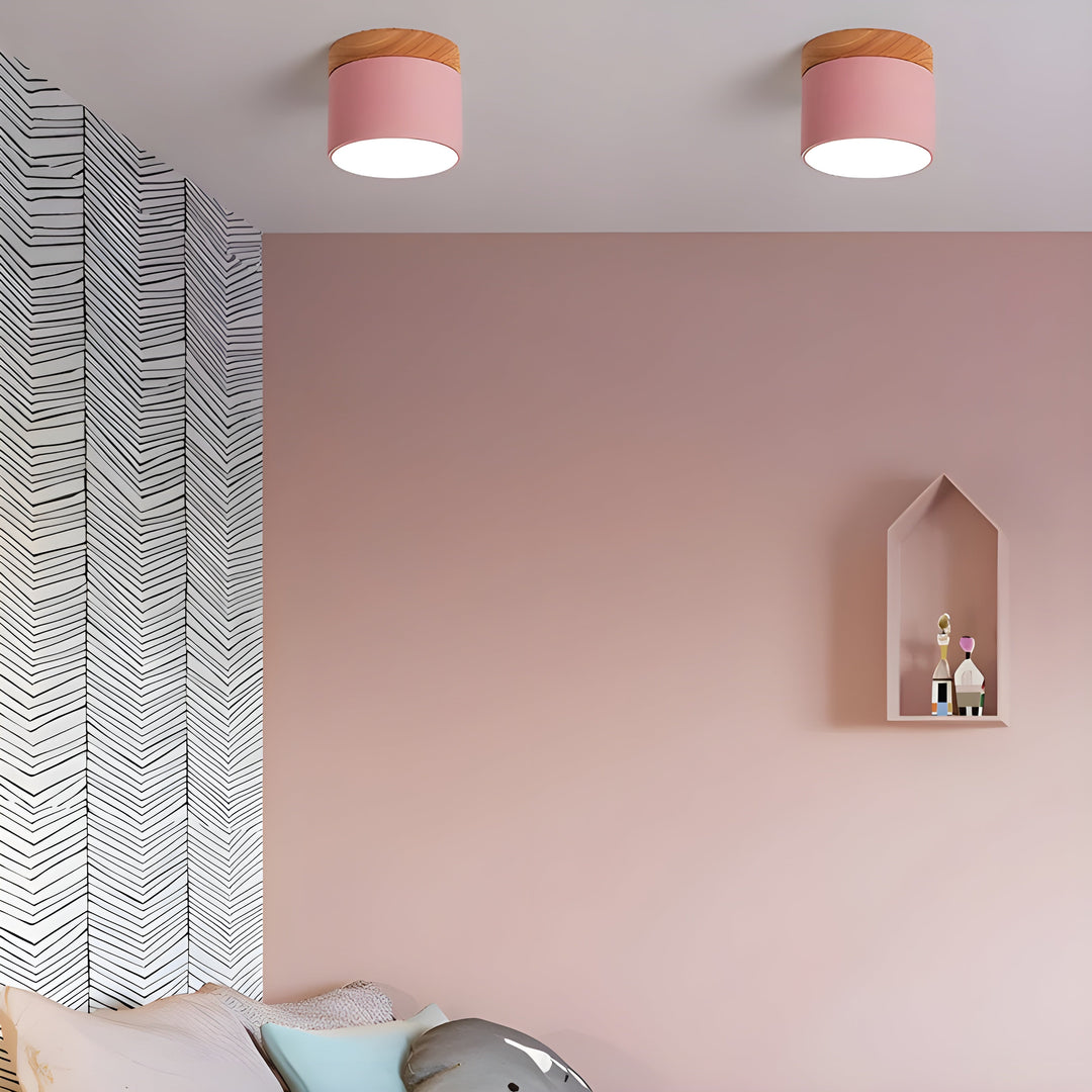 LED-Deckenlampe in Zylinderform – Warmes Licht im Vintage-Industriedesign | Mit dekorativem Holzelement