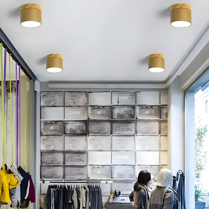 LED-Deckenlampe in Zylinderform – Warmes Licht im Vintage-Industriedesign | Mit dekorativem Holzelement