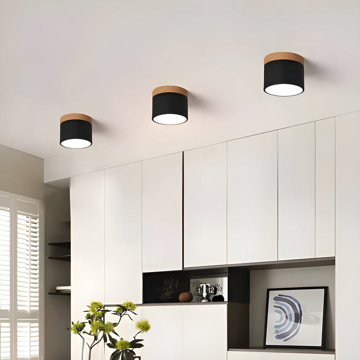 LED-Deckenlampe in Zylinderform – Warmes Licht im Vintage-Industriedesign | Mit dekorativem Holzelement