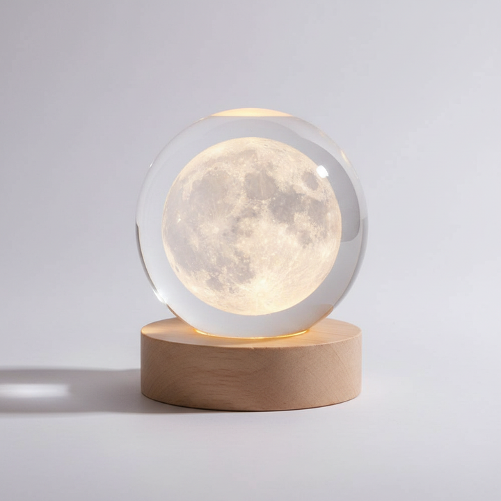 AstroGlobe 3D Lampe – Sphärische Holz-Tischlampe mit warmem LED-Licht und Planetendesign