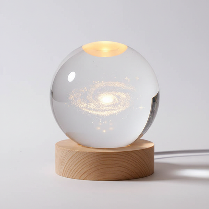 AstroGlobe 3D Lampe – Sphärische Holz-Tischlampe mit warmem LED-Licht und Planetendesign