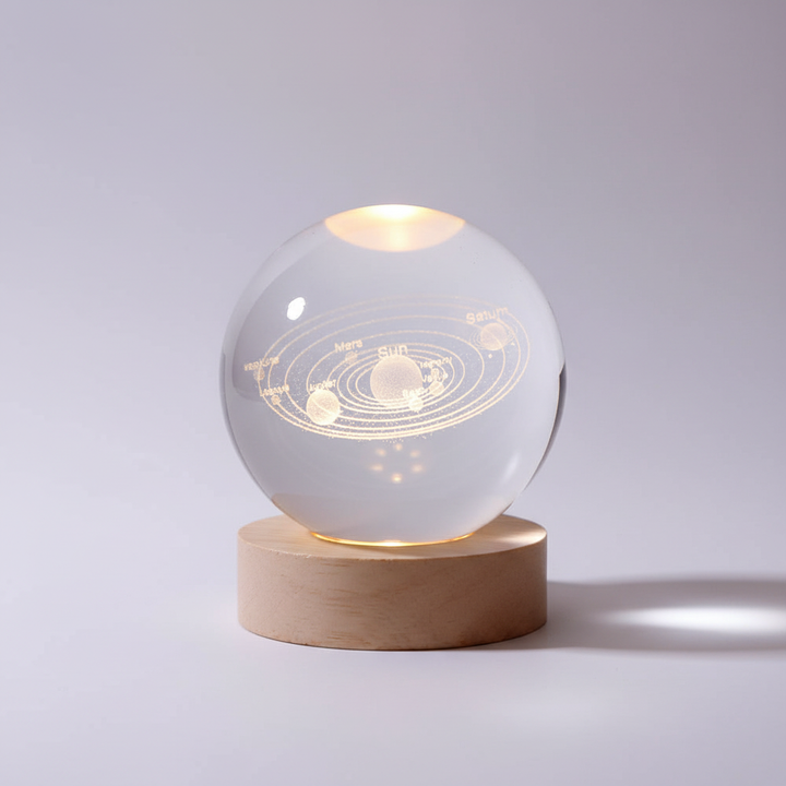 AstroGlobe 3D Lampe – Sphärische Holz-Tischlampe mit warmem LED-Licht und Planetendesign