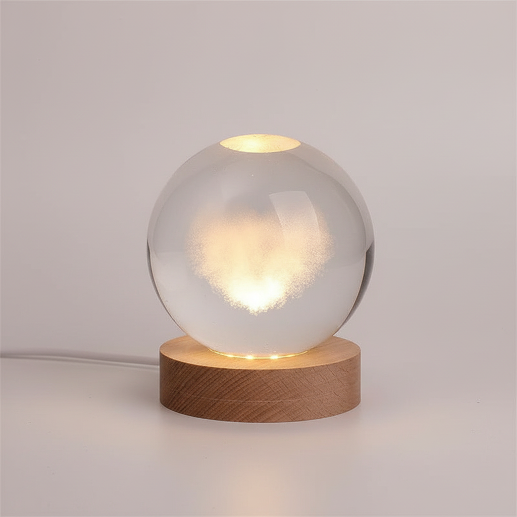 AstroGlobe 3D Lampe – Sphärische Holz-Tischlampe mit warmem LED-Licht und Planetendesign