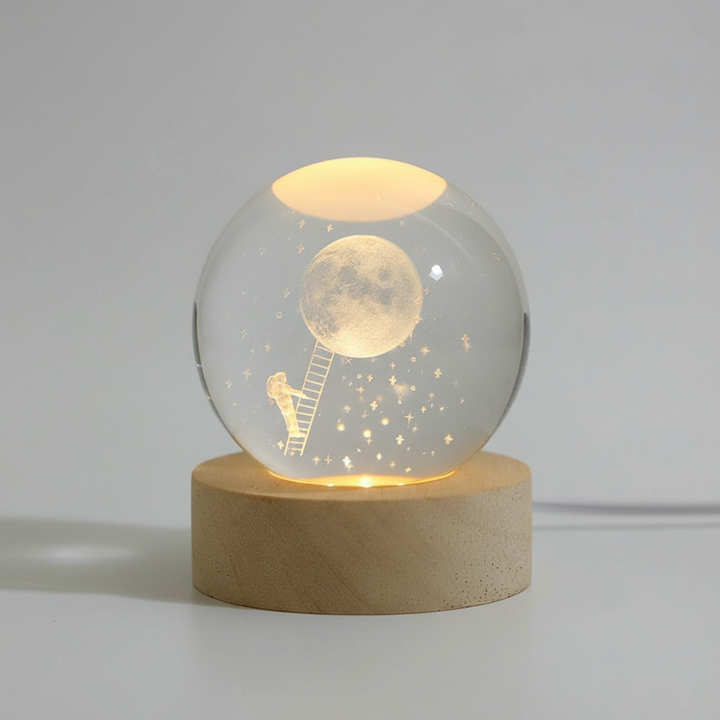 AstroGlobe 3D Lampe – Sphärische Holz-Tischlampe mit warmem LED-Licht und Planetendesign