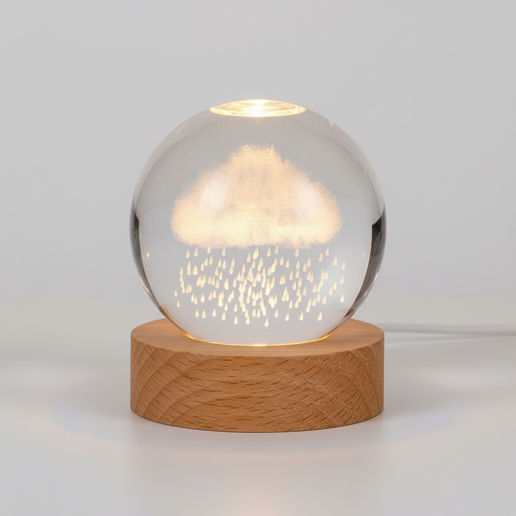 AstroGlobe 3D Lampe – Sphärische Holz-Tischlampe mit warmem LED-Licht und Planetendesign