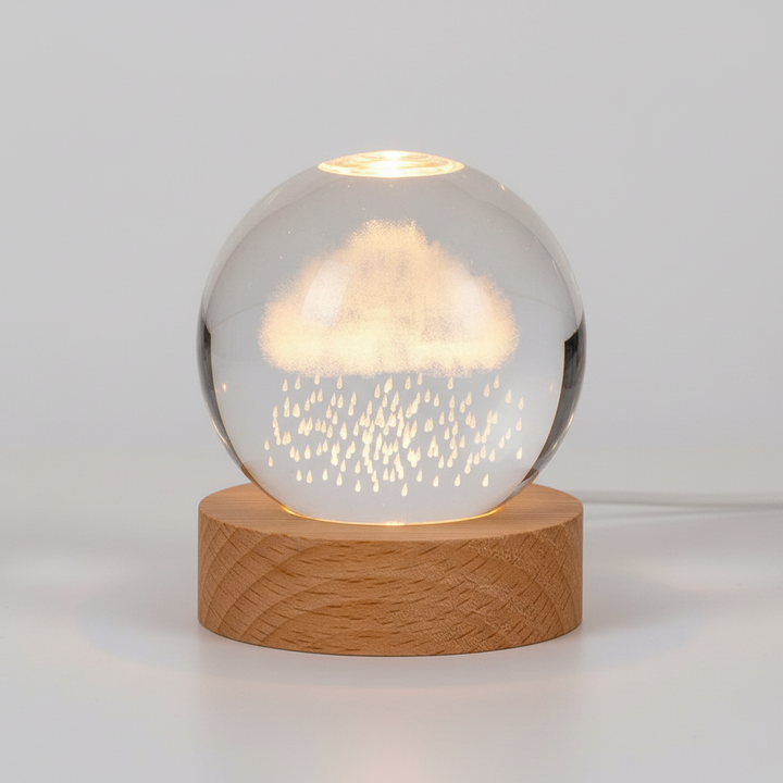AstroGlobe 3D Lampe – Sphärische Holz-Tischlampe mit warmem LED-Licht und Planetendesign