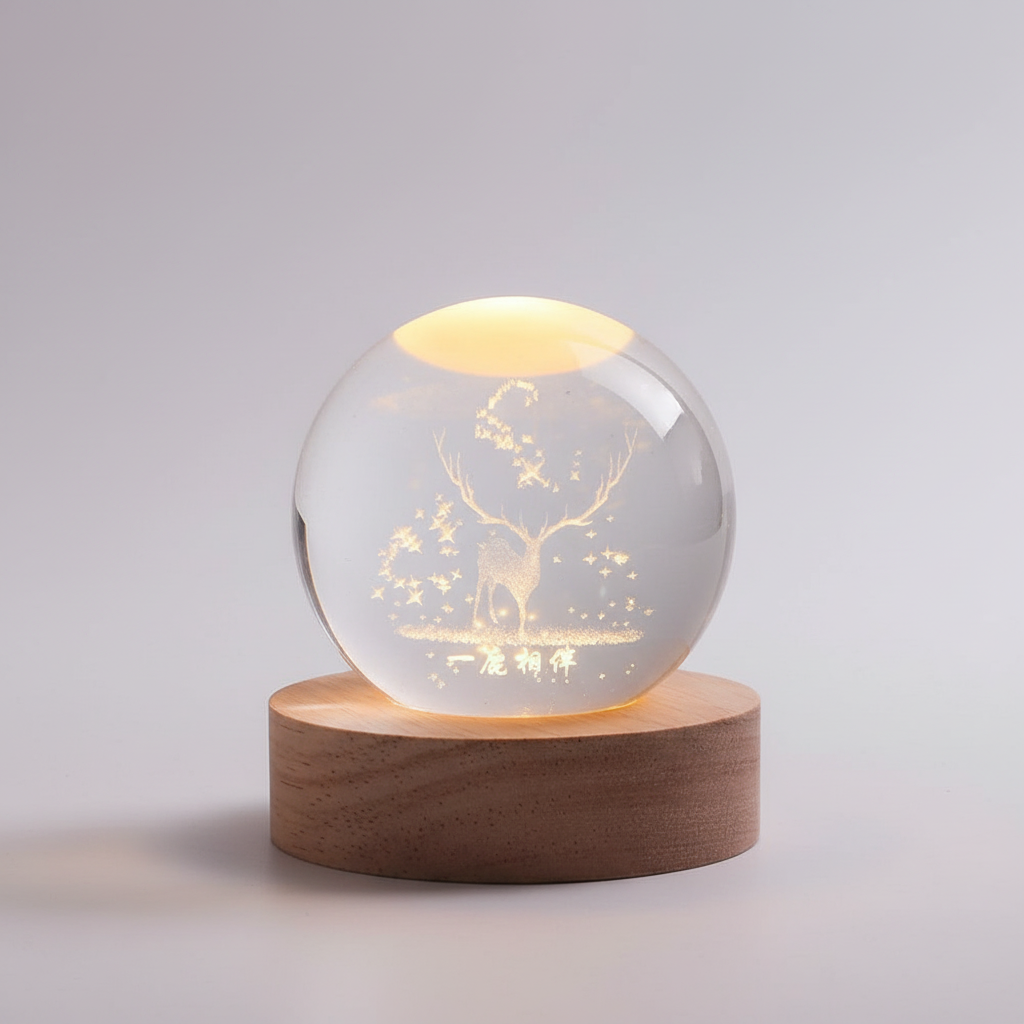 AstroGlobe 3D Lampe – Sphärische Holz-Tischlampe mit warmem LED-Licht und Planetendesign