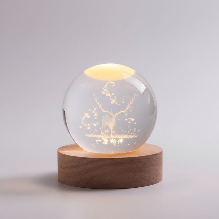 AstroGlobe 3D Lampe – Sphärische Holz-Tischlampe mit warmem LED-Licht und Planetendesign