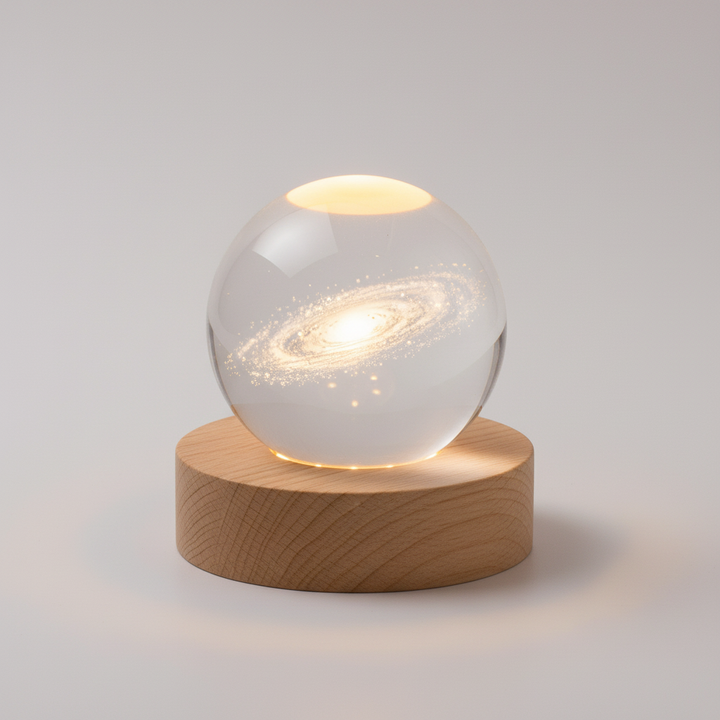 AstroGlobe 3D Lampe – Sphärische Holz-Tischlampe mit warmem LED-Licht und Planetendesign