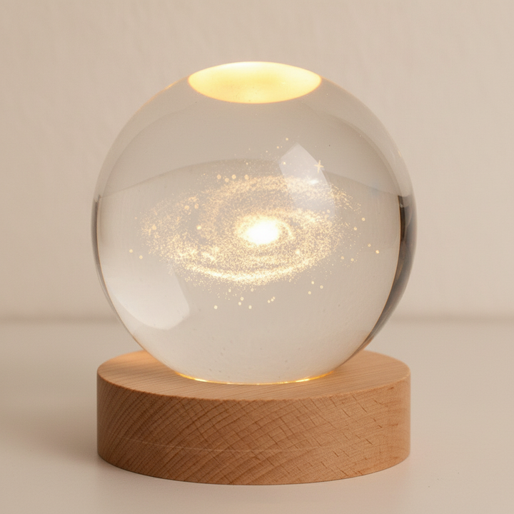 AstroGlobe 3D Lampe – Sphärische Holz-Tischlampe mit warmem LED-Licht und Planetendesign