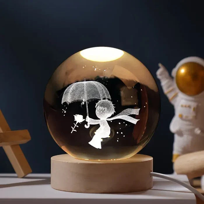 AstroGlobe 3D Lampe – Sphärische Holz-Tischlampe mit warmem LED-Licht und Planetendesign