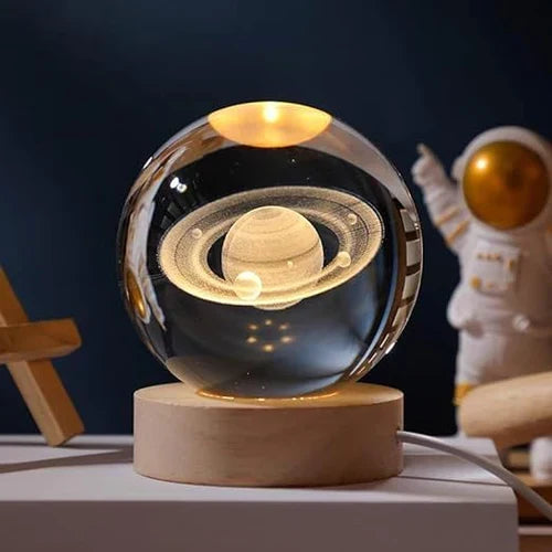 AstroGlobe 3D Lampe – Sphärische Holz-Tischlampe mit warmem LED-Licht und Planetendesign