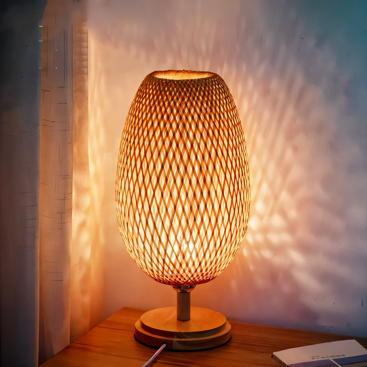 NatureHue Vintage Bamboo Tischlampe Kreative Geflochtene Rattan Schreibtischlampe
