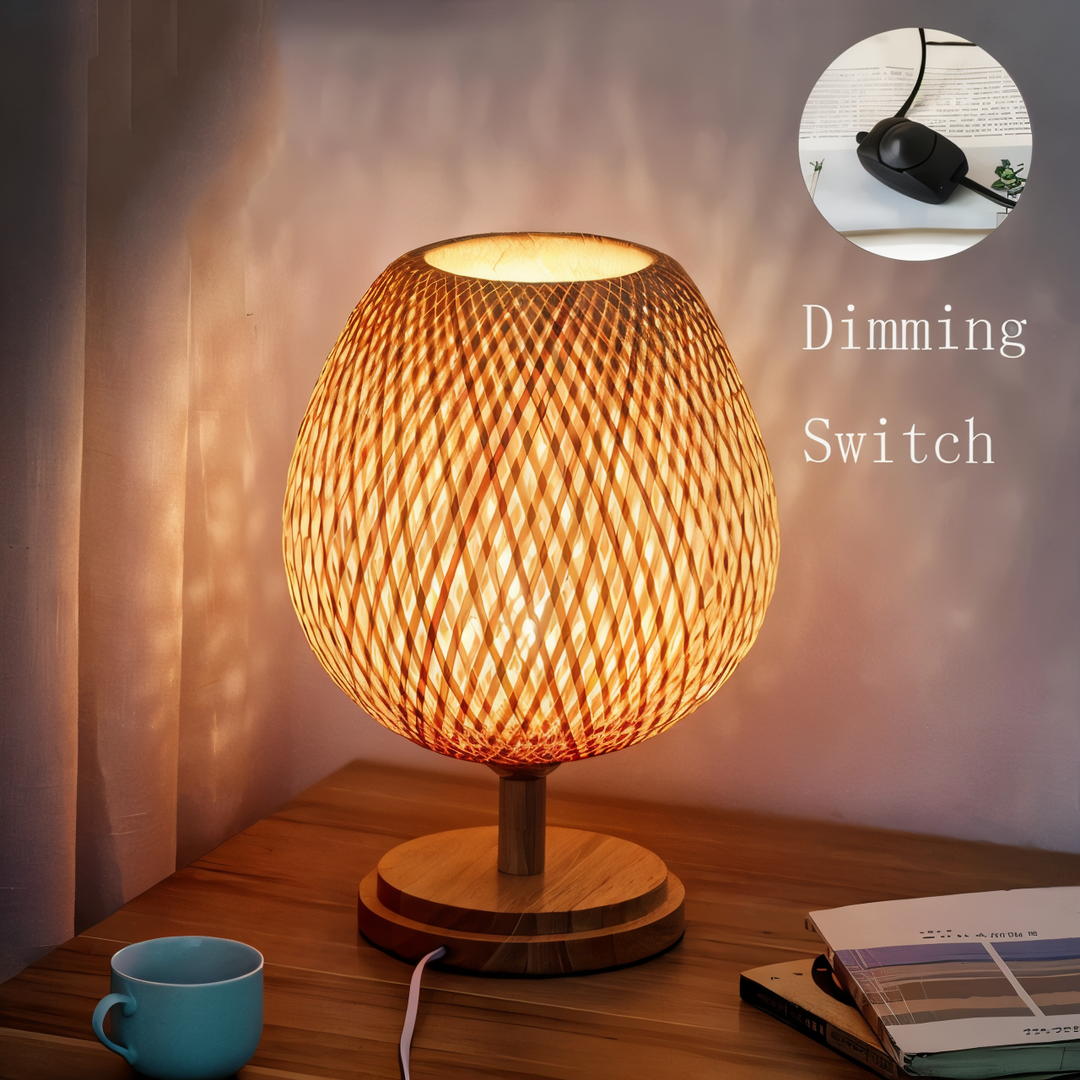 NatureHue Vintage Bamboo Tischlampe Kreative Geflochtene Rattan Schreibtischlampe