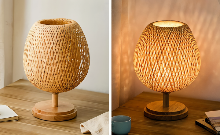 NatureHue Vintage Bamboo Tischlampe Kreative Geflochtene Rattan Schreibtischlampe