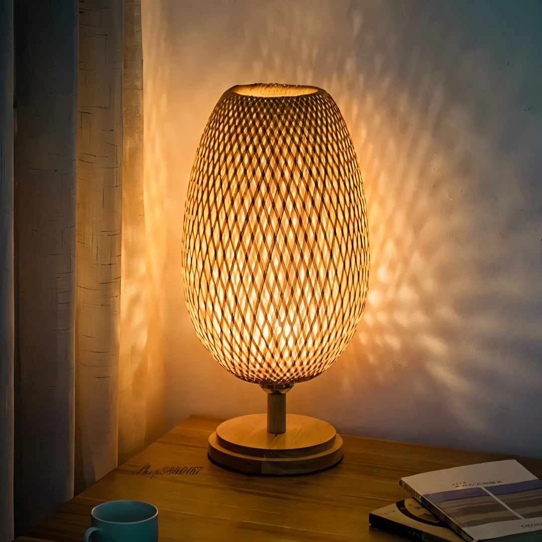 NatureHue Vintage Bamboo Tischlampe Kreative Geflochtene Rattan Schreibtischlampe
