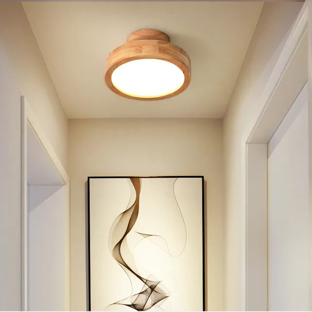 Runde massive Holz-Deckenleuchte – Skandinavische Lampe für Wohnzimmer und Flur