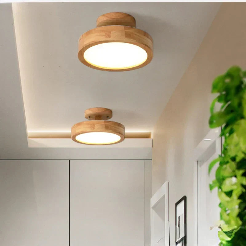 Runde massive Holz-Deckenleuchte – Skandinavische Lampe für Wohnzimmer und Flur