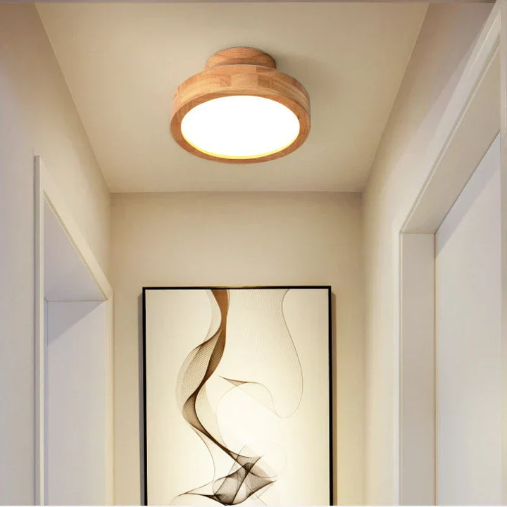 Runde massive Holz-Deckenleuchte – Skandinavische Lampe für Wohnzimmer und Flur