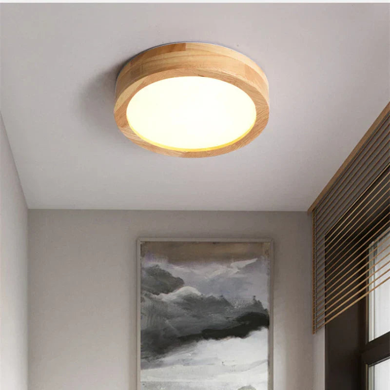 Runde massive Holz-Deckenleuchte – Skandinavische Lampe für Wohnzimmer und Flur