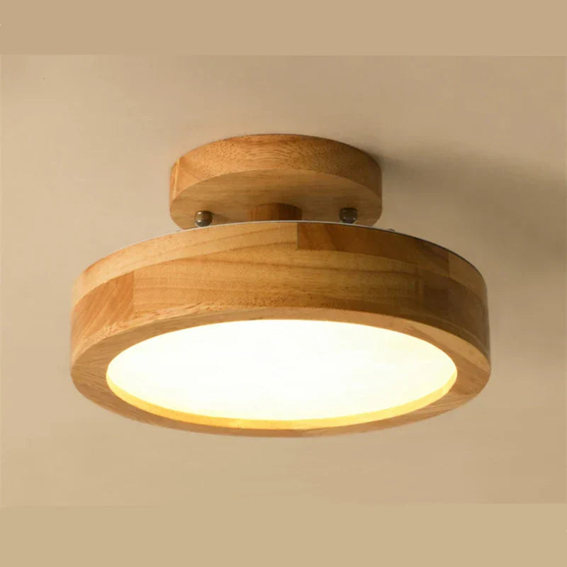 Runde massive Holz-Deckenleuchte – Skandinavische Lampe für Wohnzimmer und Flur