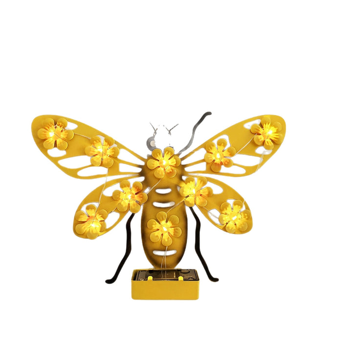 Dekorative Solar LED Bienen Wandskulptur mit Blumen-Lichterkette und Metallhalterung