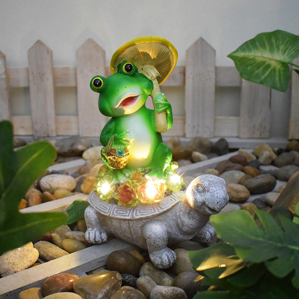 Solarbetriebene Gartenzwerg-Skulptur mit integrierten LED-Fairy Lights und Schildkröten-Topf