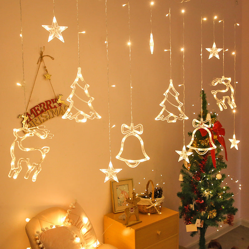LED Acryl Hängende Weihnachtsvorhang Lichterset mit Rentier Baum Glocke und Stern Ornamenten