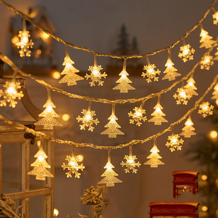 Weihnachtsbaum und Schneeflocken LED Lichterkette Batterie-betriebene Acryl Ornament Girlande