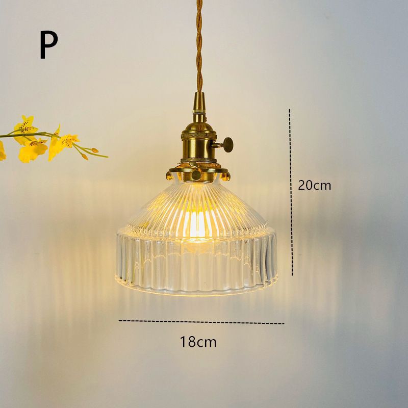 Fluted Glass Pendant Lamp mit Vintage Messingfassung
