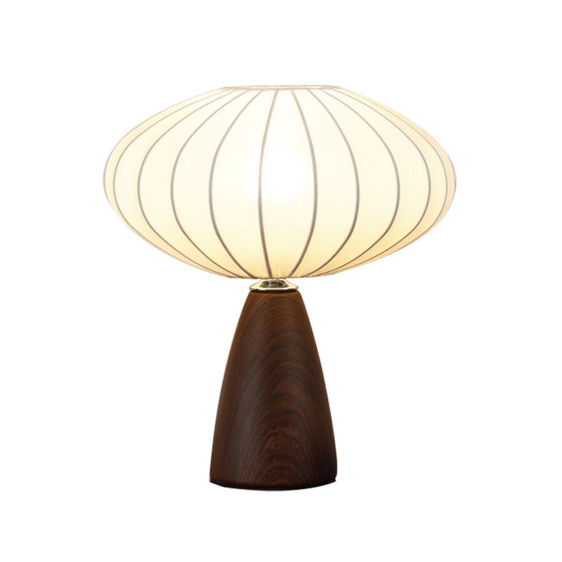 Mid-Century Holzmaserung Kegelbasis Pilzstoff Tischlampe