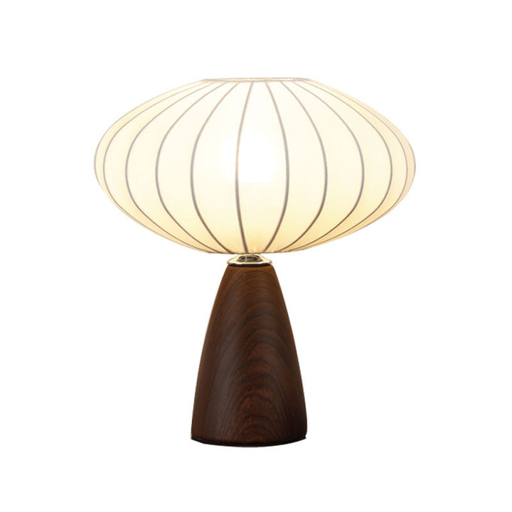 Mid-Century Holzmaserung Kegelbasis Pilzstoff Tischlampe