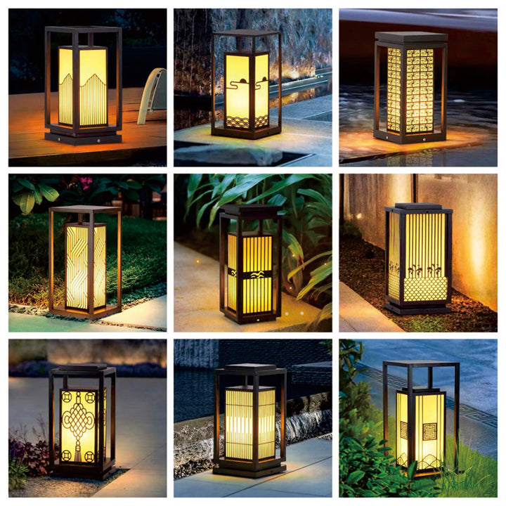 Outdoor Solar Laterne Weglicht mit dekorativen satinierten Glasplatten