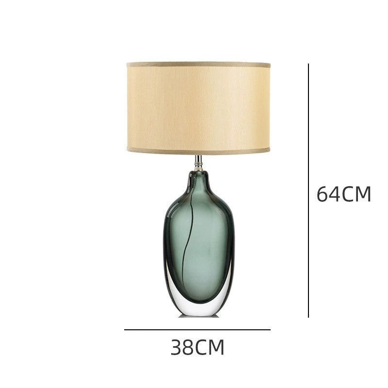 Elegante Glas Tischlampe mit natürlichem Stoffschirm