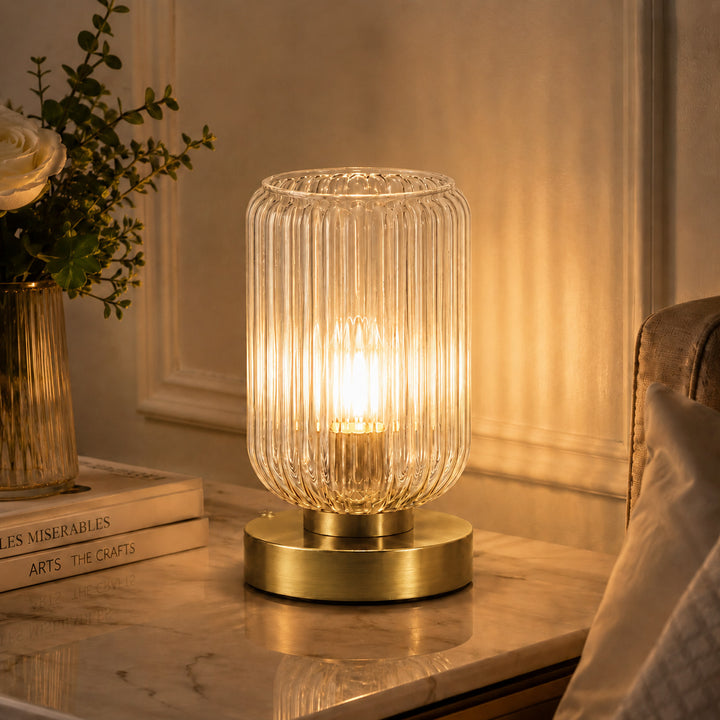 Vintage Glas Tischlampe mit Goldbasis