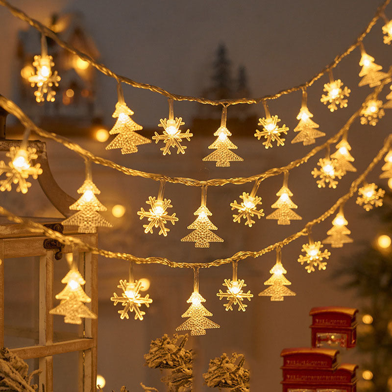 Weihnachtsbaum und Schneeflocken LED Lichterkette Batterie-betriebene Acryl Ornament Girlande