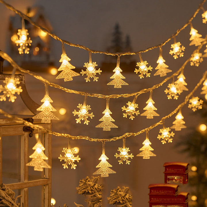 Weihnachtsbaum und Schneeflocken LED Lichterkette Batterie-betriebene Acryl Ornament Girlande