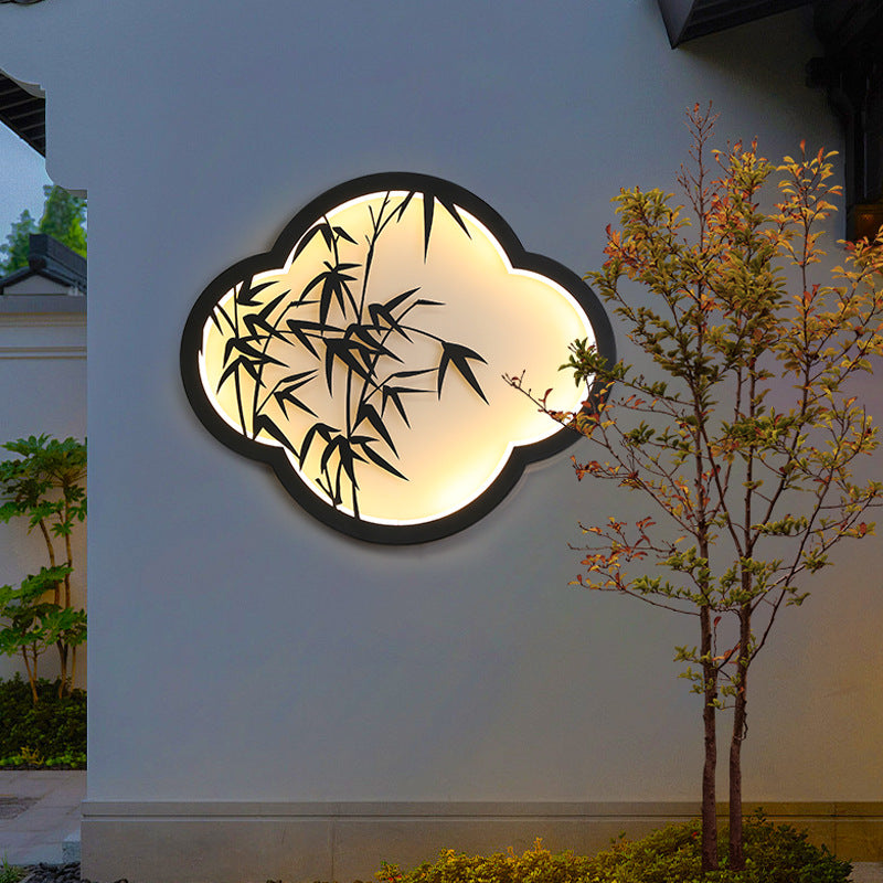 Dekorative wolkenförmige LED-Wandlampe mit Bambus-Silhouette