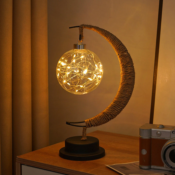 Dekorative Glas-Apfel-LED-Tischlampe mit Mondform-Seilumwickelständer