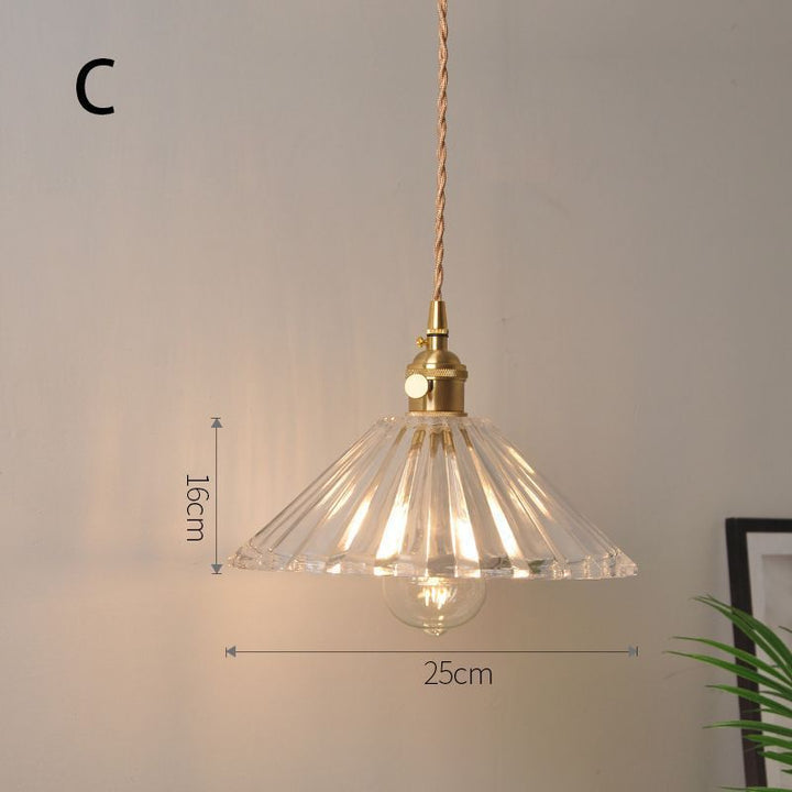 Fluted Glass Pendant Lamp mit Vintage Messingfassung