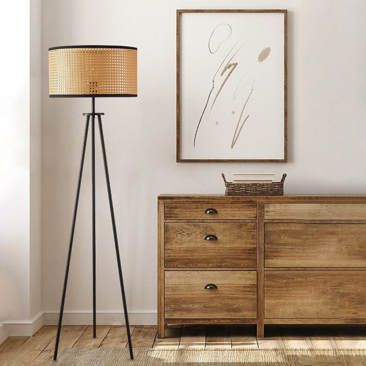 Stativ Stehlampe mit Geflecht-Schirm