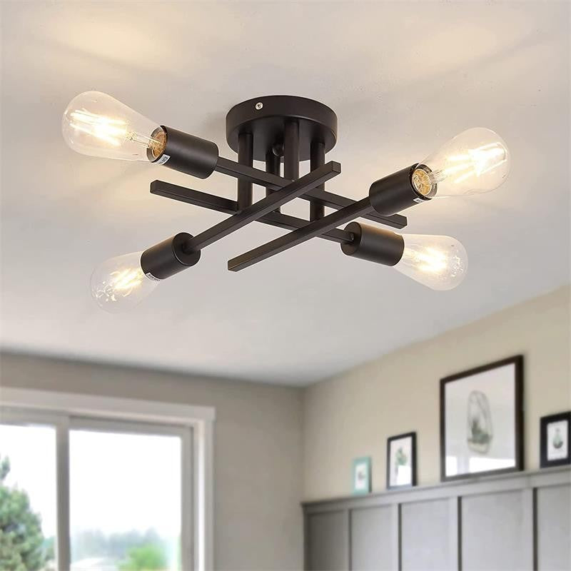 Modern Industrial Crossbar Vier-Licht Semi-Flush Deckenleuchte