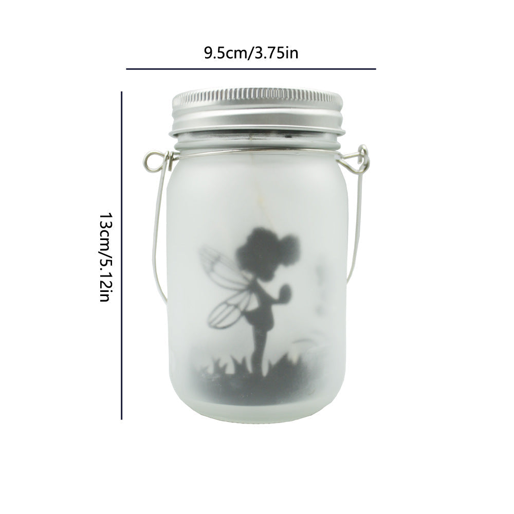 Hängende frosted Mason Jar Solar LED Feen Silhouette Laterne mit Seilgriff und dynamischer LED-Lichterkette