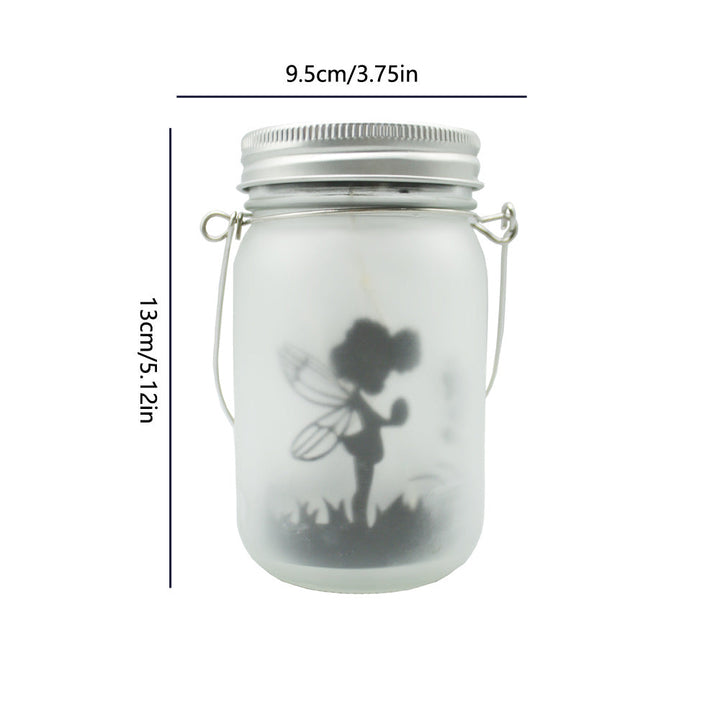 Hängende frosted Mason Jar Solar LED Feen Silhouette Laterne mit Seilgriff und dynamischer LED-Lichterkette