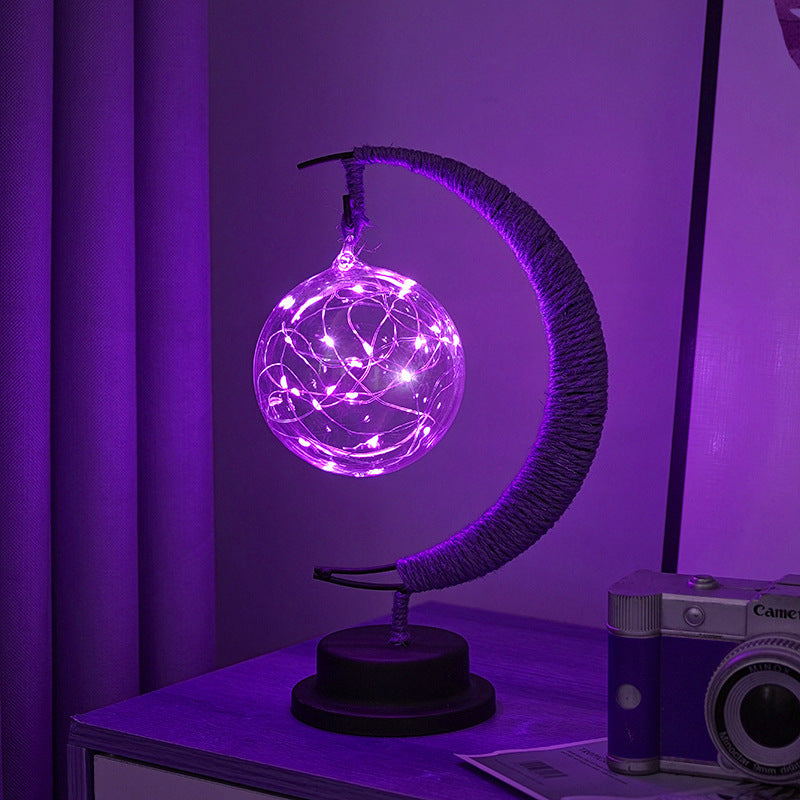 Dekorative Glas-Apfel-LED-Tischlampe mit Mondform-Seilumwickelständer